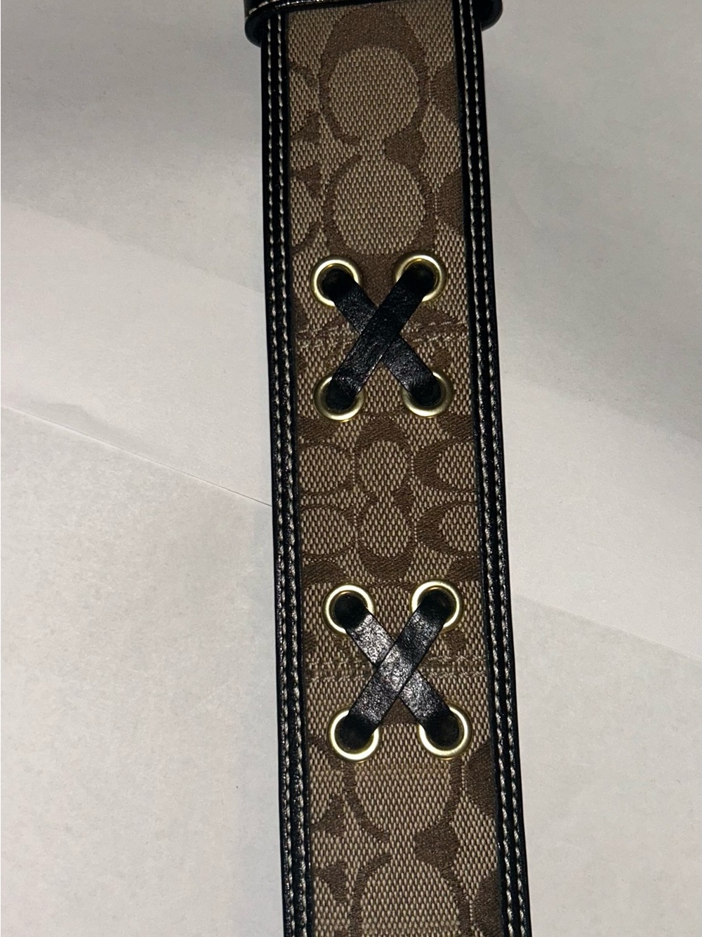 Vintage Y2K Coach Monogram Jacquard and Leather Small Chunky Belt - Picture 10 of 16